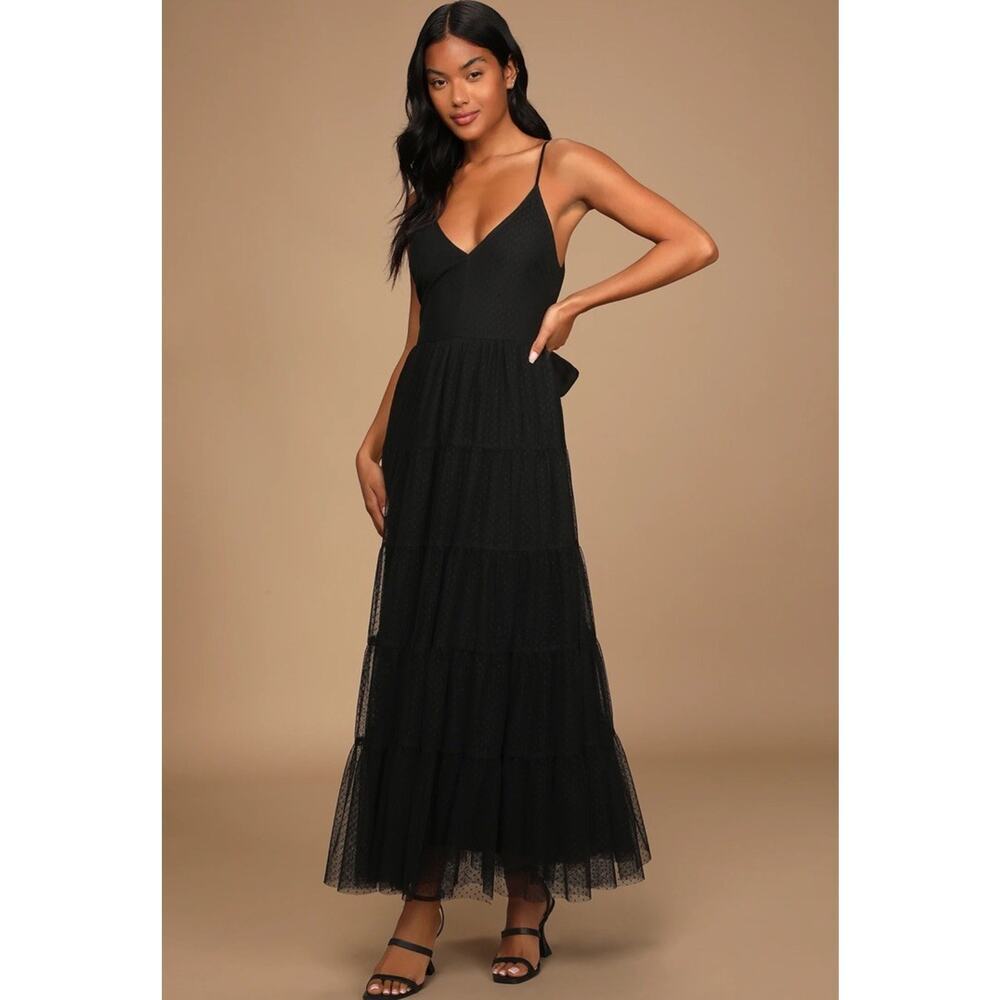 NWT Lulus Made to Be Magical Maxi‎ Dress XL Black Dotted Tulle Witchy Whimsygoth - Picture 16 of 16